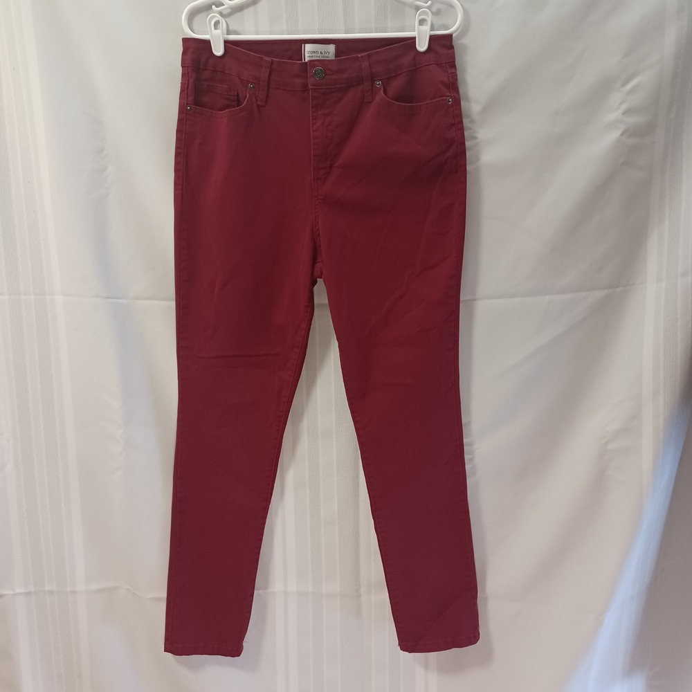 Crown & Ivy Pants Womens 12 Red High-Rise Skinny Stretch Cotton Lycra Casual